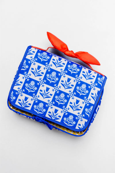 Hanging Toiletry Bag, Blue Plaid Floral