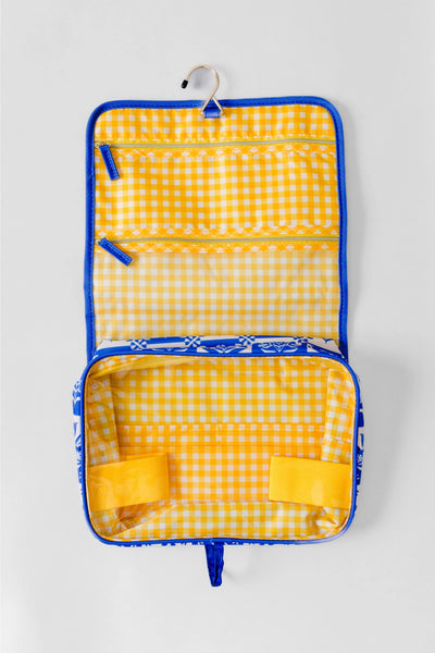 Hanging Toiletry Bag, Blue Plaid Floral