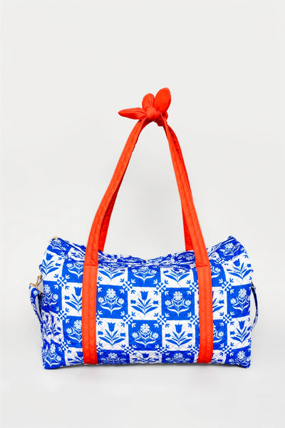 Duffle Bag, Blue Plaid Floral