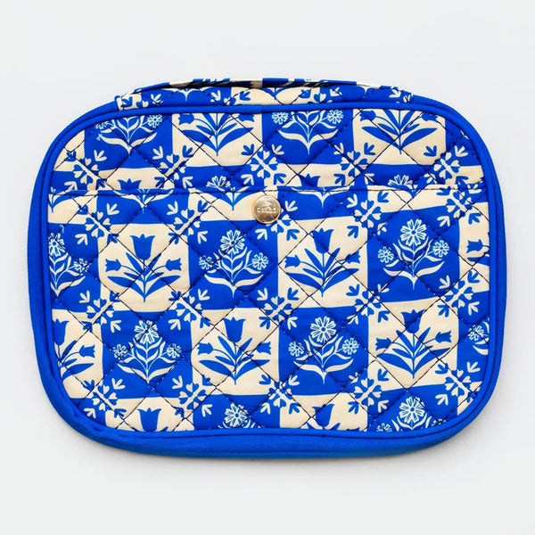On-The-Go Tech Pouch, Blue Plaid Floral