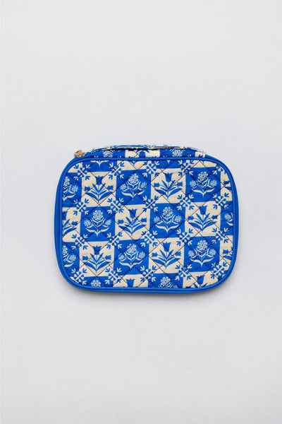 On-The-Go Tech Pouch, Blue Plaid Floral