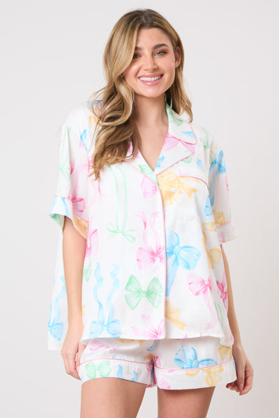 Multi Color Ribbon Printed Pajama Set