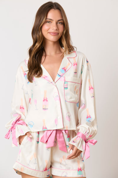 Ring & Champagne & Glass Printed Pajama Set