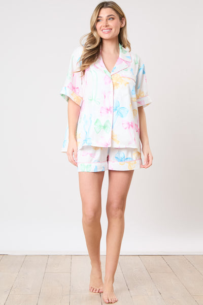 Multi Color Ribbon Printed Pajama Set