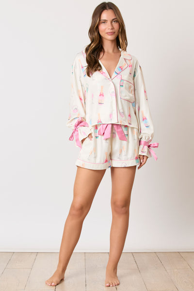 Ring & Champagne & Glass Printed Pajama Set