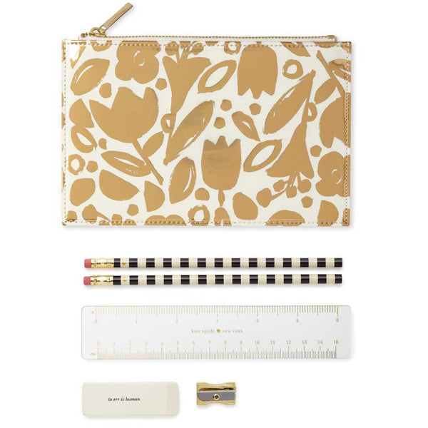 Golden Floral Pencil Pouch KSNY